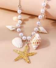 Load image into Gallery viewer, Handmade Blue Stainless Steel Pearl Shells Starfish Pendant Necklace