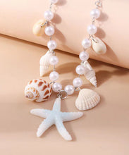 Load image into Gallery viewer, Handmade Blue Stainless Steel Pearl Shells Starfish Pendant Necklace