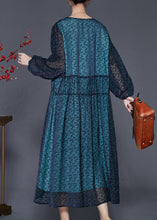 Load image into Gallery viewer, Handmade Blue V Neck Print Silk Maxi Dresses Spring