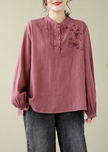 Load image into Gallery viewer, Handmade Brick Red Stand Collar Embroidered Patchwork Shirts Fall