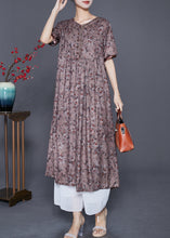 Load image into Gallery viewer, Handmade Brown Embroidered Print Button Cotton Dress Summer