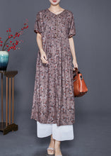 Load image into Gallery viewer, Handmade Brown Embroidered Print Button Cotton Dress Summer