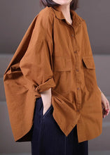 Load image into Gallery viewer, Handmade Caramel Oversized Pockets Cotton Blouse Tops Spring