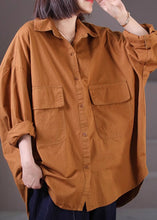 Load image into Gallery viewer, Handmade Caramel Oversized Pockets Cotton Blouse Tops Spring