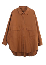 Load image into Gallery viewer, Handmade Caramel Oversized Pockets Cotton Blouse Tops Spring