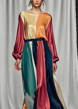 Load image into Gallery viewer, Handmade Colorblock Patchwork Silk Two Pieces Set Long Sleeve