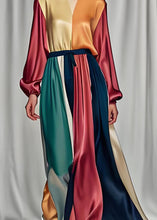 Load image into Gallery viewer, Handmade Colorblock Patchwork Silk Two Pieces Set Long Sleeve