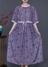 Load image into Gallery viewer, Handmade Dull Purple Cinched Print Linen Dress Summer