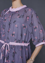 Load image into Gallery viewer, Handmade Dull Purple Cinched Print Linen Dress Summer