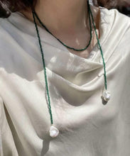 Load image into Gallery viewer, Handmade Green Alloy Crystal Pearl Beading Graduated Bead Necklace