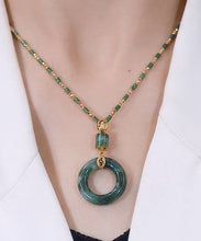 Load image into Gallery viewer, Handmade Green Alloy Inlaid Gem Stone Bamboo Joint Pendant Necklace