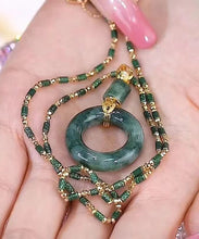 Load image into Gallery viewer, Handmade Green Alloy Inlaid Gem Stone Bamboo Joint Pendant Necklace