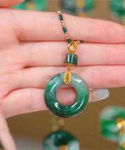 Load image into Gallery viewer, Handmade Green Alloy Inlaid Gem Stone Bamboo Joint Pendant Necklace