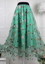 Load image into Gallery viewer, Handmade Green Embroidered Elastic Waist Tulle Skirts Spring