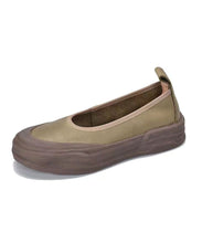 Load image into Gallery viewer, Handmade Green Flat Shoes Cowhide Leather Comfy Splicing