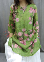 Load image into Gallery viewer, Handmade Green O-Neck Print Button Top Summer