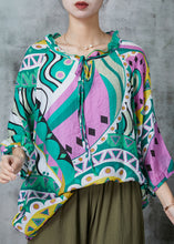 Load image into Gallery viewer, Handmade Green Oversized Print Linen Shirt Tops Summer