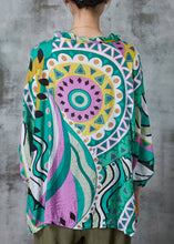 Load image into Gallery viewer, Handmade Green Oversized Print Linen Shirt Tops Summer