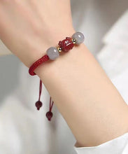 Load image into Gallery viewer, Handmade Grey Cinnabar Jade Tassel Charm Bracelet