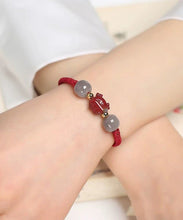 Load image into Gallery viewer, Handmade Grey Cinnabar Jade Tassel Charm Bracelet