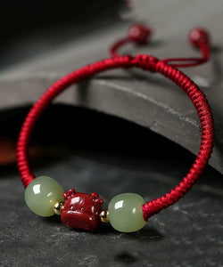 Handmade Grey Cinnabar Jade Tassel Charm Bracelet