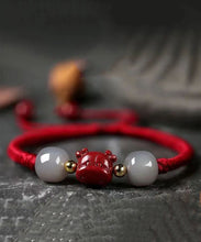 Load image into Gallery viewer, Handmade Grey Cinnabar Jade Tassel Charm Bracelet