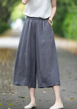 Load image into Gallery viewer, Handmade Grey Pockets Elastic Waist Linen Crop Pants Summer