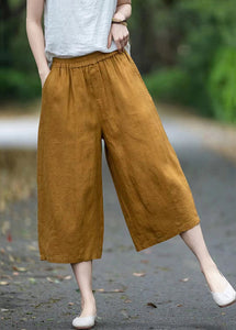 Handmade Grey Pockets Elastic Waist Linen Crop Pants Summer