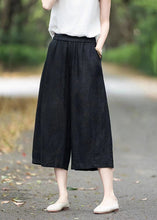 Load image into Gallery viewer, Handmade Grey Pockets Elastic Waist Linen Crop Pants Summer