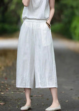 Load image into Gallery viewer, Handmade Grey Pockets Elastic Waist Linen Crop Pants Summer