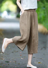 Load image into Gallery viewer, Handmade Grey Pockets Elastic Waist Linen Crop Pants Summer