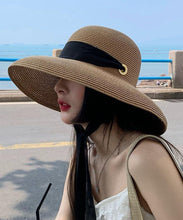 Load image into Gallery viewer, Handmade Khaki Versatile Big Brim Straw Woven Sun Hat