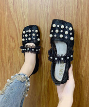 Load image into Gallery viewer, Handmade Loafer Shoes Splicing Tulle Khaki Ruffles Nail Bead Zircon