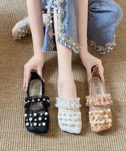 Load image into Gallery viewer, Handmade Loafer Shoes Splicing Tulle Khaki Ruffles Nail Bead Zircon