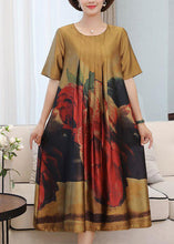 Load image into Gallery viewer, Handmade Navy O-Neck Print Silk Long Dress Summer