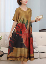 Load image into Gallery viewer, Handmade Navy O-Neck Print Silk Long Dress Summer