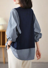 Load image into Gallery viewer, Handmade Navy Oversized Patchwork Cotton Shirts Spring