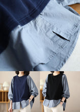 Load image into Gallery viewer, Handmade Navy Oversized Patchwork Cotton Shirts Spring