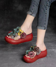 Load image into Gallery viewer, Handmade Orange Floral Platform Cowhide Leather Slide Sandals