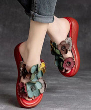 Load image into Gallery viewer, Handmade Orange Floral Platform Cowhide Leather Slide Sandals