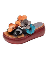 Load image into Gallery viewer, Handmade Orange Floral Platform Cowhide Leather Slide Sandals