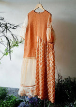 Load image into Gallery viewer, Handmade Orange O Neck Wrinkled Patchwork Cotton Dress Summer