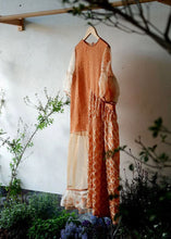 Load image into Gallery viewer, Handmade Orange O Neck Wrinkled Patchwork Cotton Dress Summer