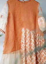 Load image into Gallery viewer, Handmade Orange O Neck Wrinkled Patchwork Cotton Dress Summer