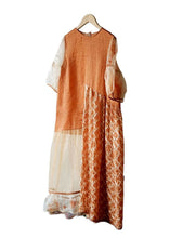 Load image into Gallery viewer, Handmade Orange O Neck Wrinkled Patchwork Cotton Dress Summer