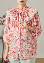 Load image into Gallery viewer, Handmade Pink Double-layer Print Chiffon Top Summer