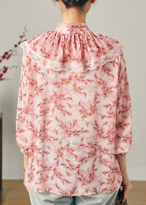 Handmade Pink Double-layer Print Chiffon Top Summer