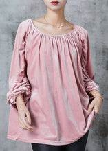 Load image into Gallery viewer, Handmade Pink Oversized Wrinkled Silk Velour Top Spring