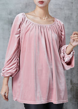 Load image into Gallery viewer, Handmade Pink Oversized Wrinkled Silk Velour Top Spring