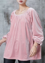 Load image into Gallery viewer, Handmade Pink Oversized Wrinkled Silk Velour Top Spring